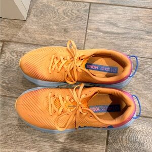 Hoka Orange and Pink Athletic Sneakers